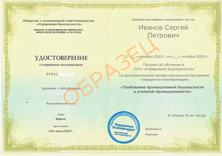 Изображение выдаваемых документов по результатам обучения
