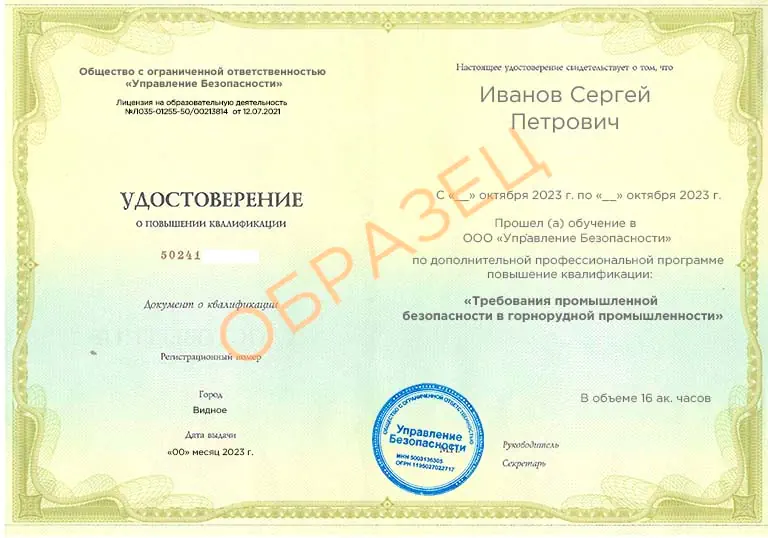 Изображение выдаваемых документов по результатам обучения